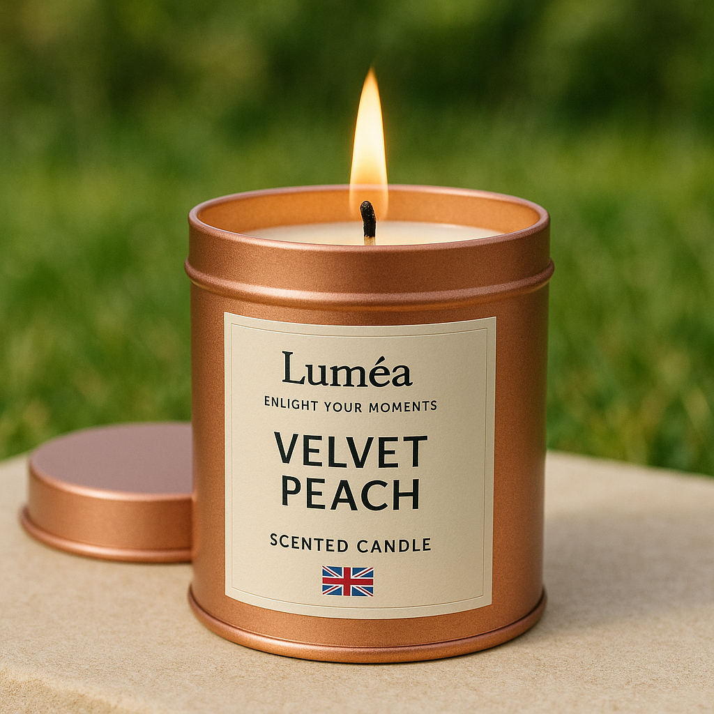 Lumea Velvet Peach – Peach Scented Candle in Metallic Tin
