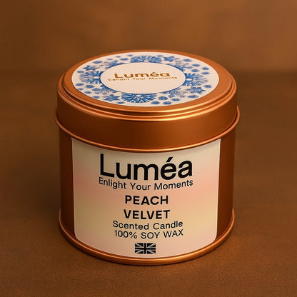 Peach Velvet sweet peach soy candle by Lumea Lights, hand-poured in the UK