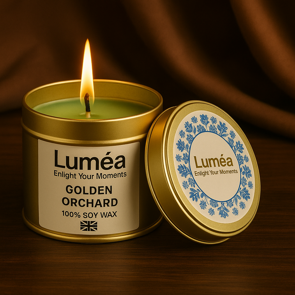 Lumea Lights – Golden Orchard | Scented Candle | 100% Soy Wax | Fresh Orchard Aroma | Made in the UK