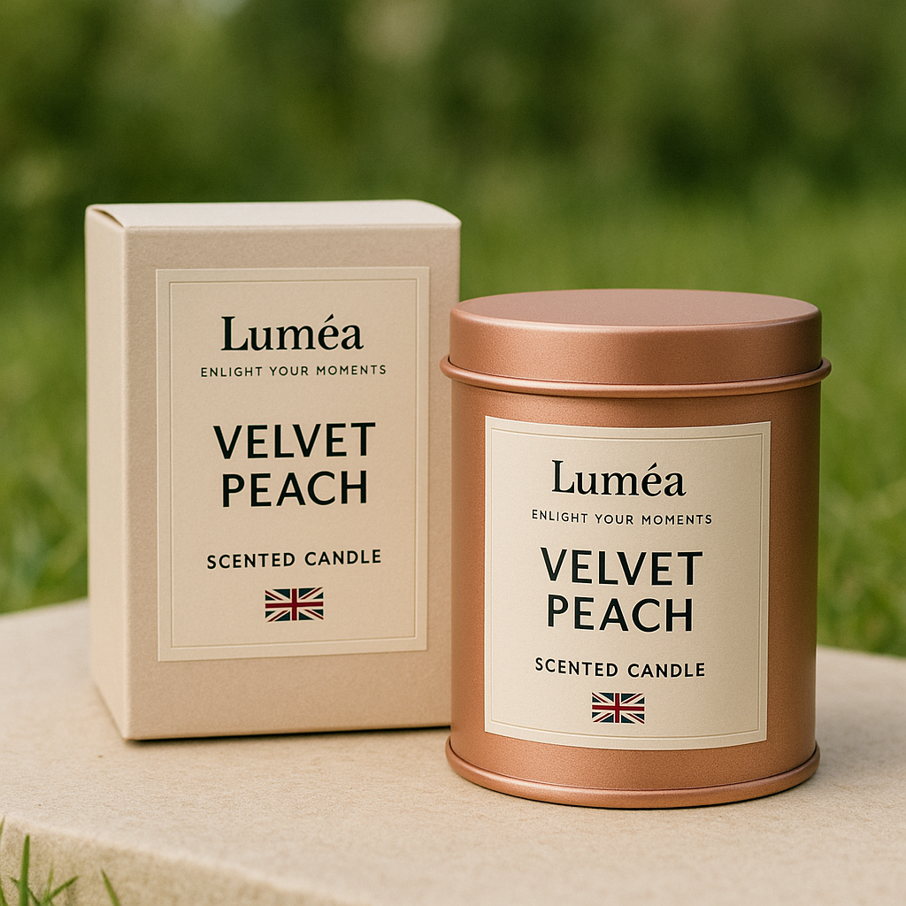 Lumea Velvet Peach – Peach Scented Candle in Metallic Tin