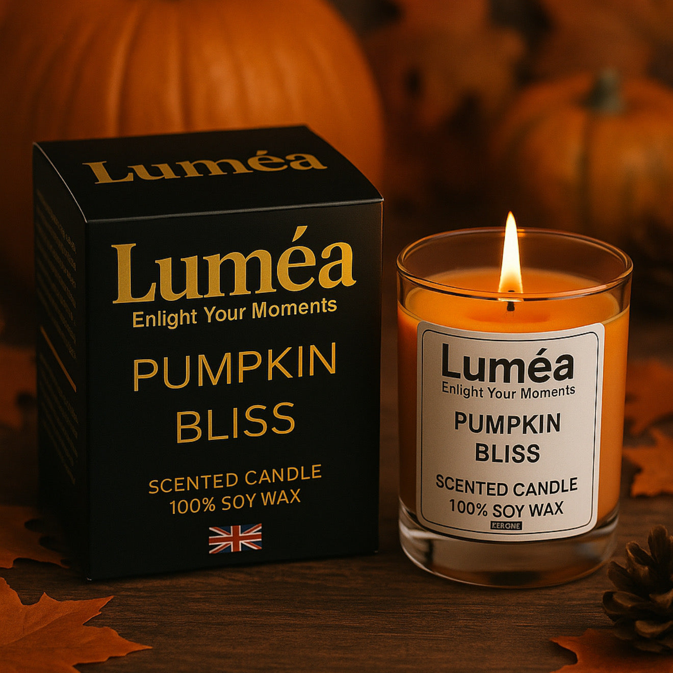 Lumea Lights – Pumpkin Bliss | Scented Candle | 100% Soy Wax for Relaxation & Warm Ambience | Made in the UK