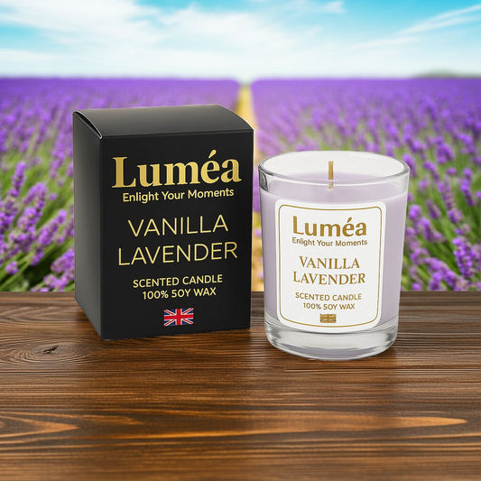 Lumea Lights - Vanilla Lavender Scented Candle | 100% Soy Wax for Relaxation & Sleep | Made in the UK