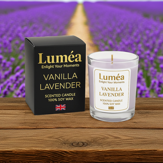 Lumea Lights - Vanilla Lavender Scented Candle | 100% Soy Wax for Relaxation & Sleep | Made in the UK