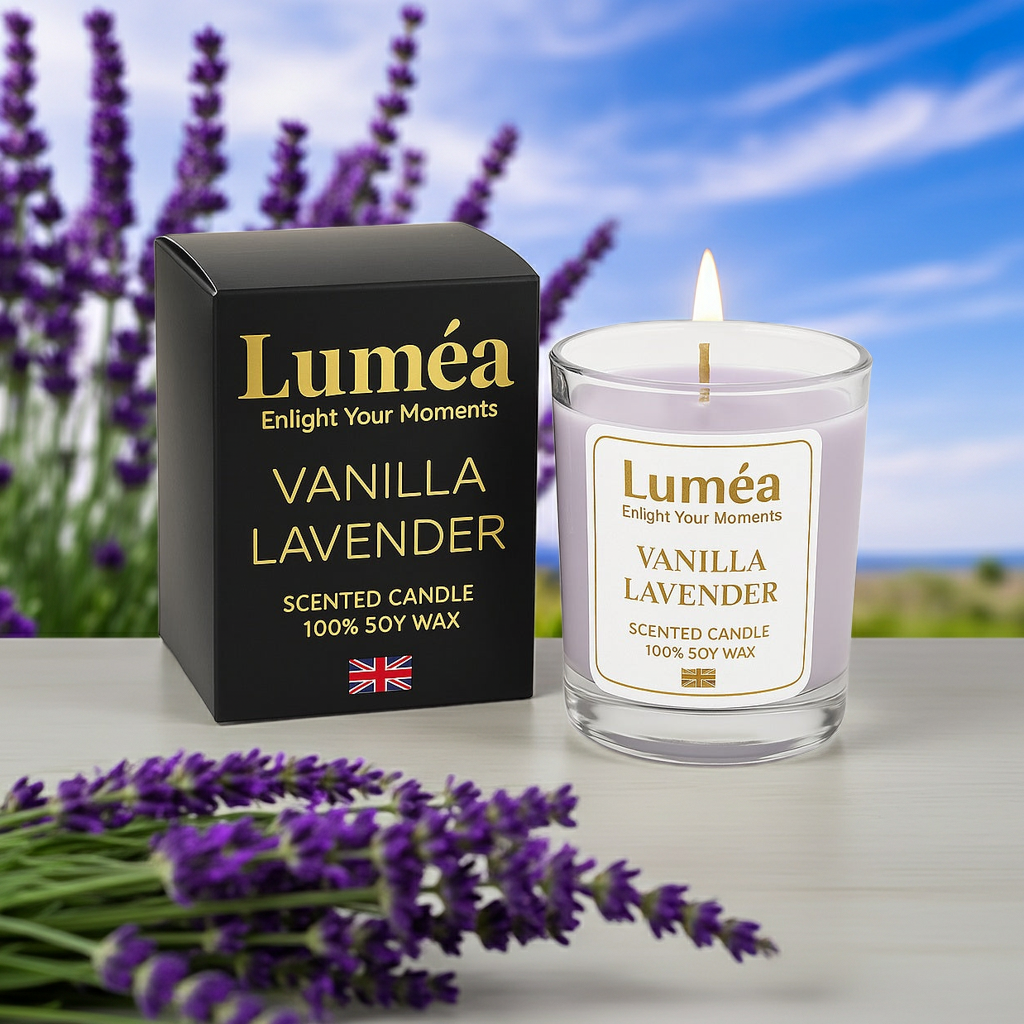 Lumea Lights - Vanilla Lavender Scented Candle | 100% Soy Wax for Relaxation & Sleep | Made in the UK