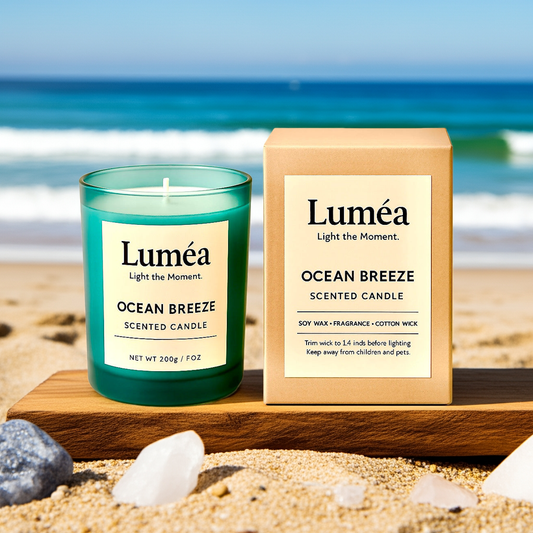 Lumea Ocean Breeze – Fresh Scented Candle in Teal Glass